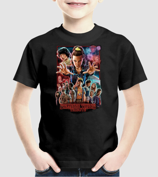 stranger things tribute poster model negru pe tricou