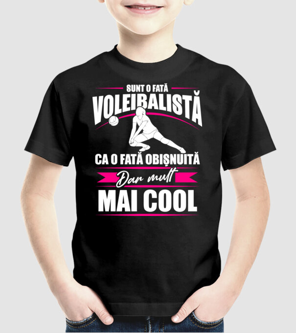 sunt o fată voleibalistă, ca o fată obișnuită, dar mult mai cool model negru pe tricou