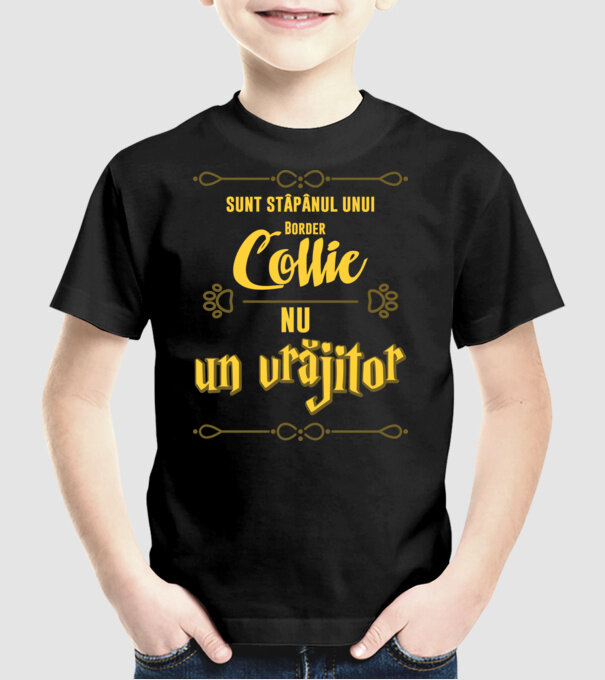 sunt stăpânul unui border collie, nu un vrăjitor model negru pe tricou