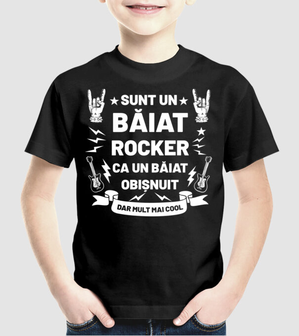 Sunt un băiat rocker, ca un băiat obișnuit, dar mult mai cool model negru pe tricou