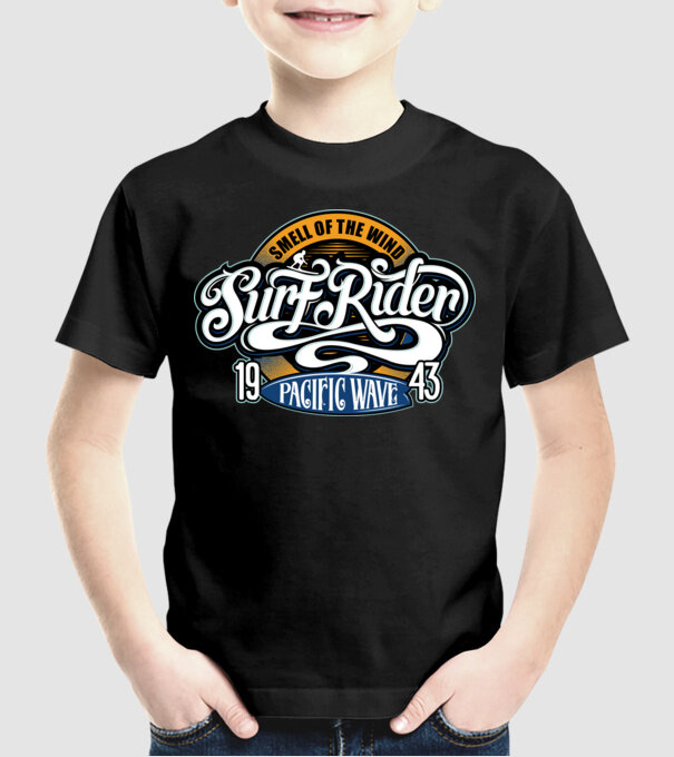Surf Rider model negru pe tricou