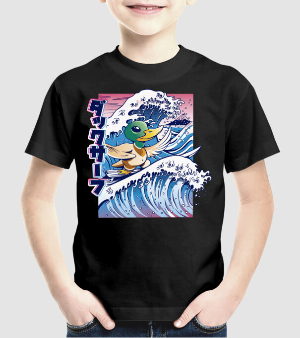 Surfer Duck model negru pe tricou
