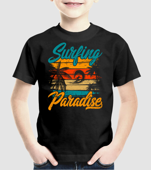 Surfing Paradise model negru pe tricou