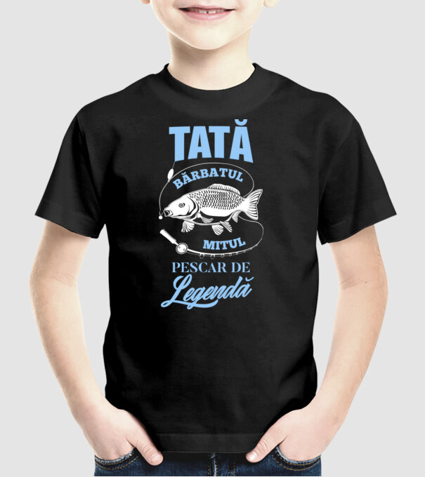 tată - bărbatul, mitul, pescar de legendă model negru pe tricou