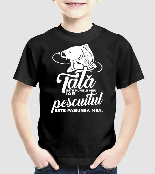 Tată este numele meu, iar pescuitul este pasiunea mea model negru pe tricou