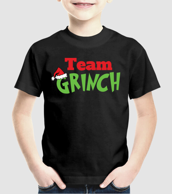 Team Grinch model negru pe tricou