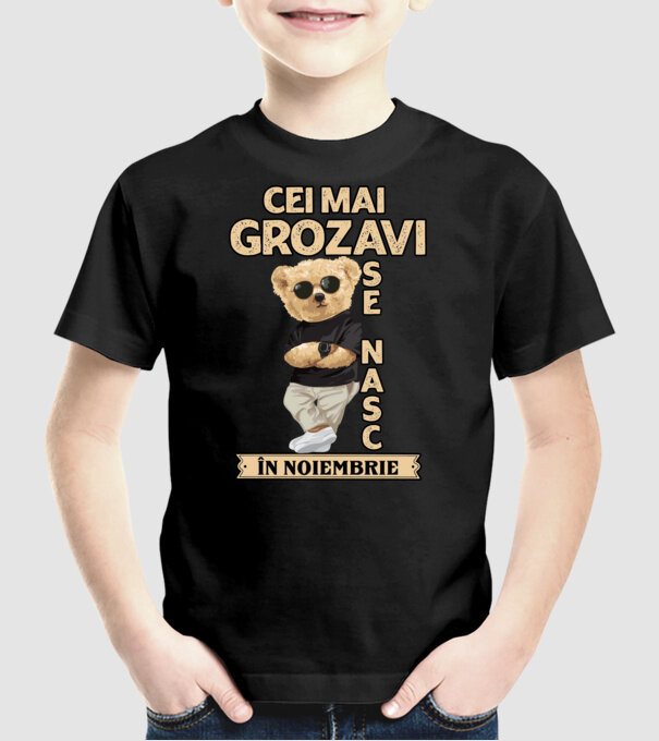 Teddy cel cool noiembrie model negru pe tricou