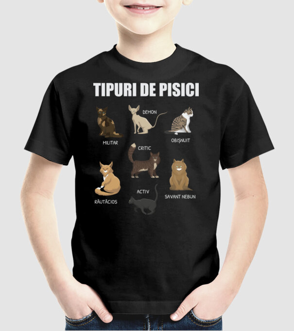 Tipuri de pisici model negru pe tricou