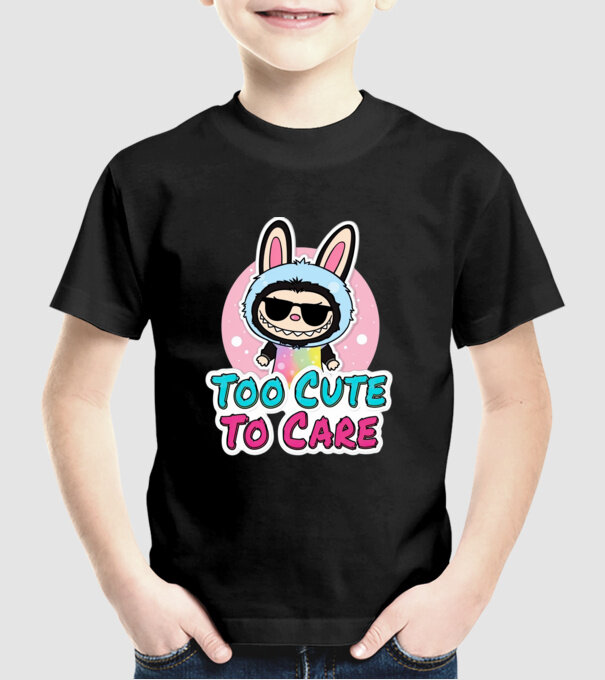 Too cute to care model negru pe tricou
