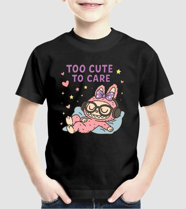 Too cute to care model negru pe tricou