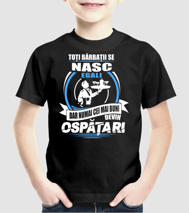 Toți bărbații se nasc egali ospătari model negru pe tricou