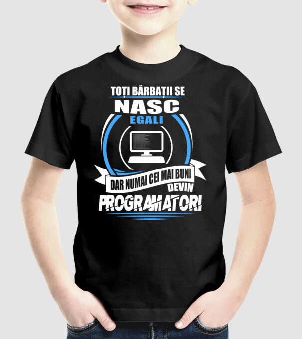 Toți bărbații se nasc egali programatori model negru pe tricou