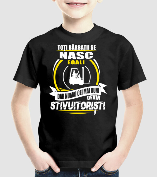 Toți bărbații se nasc egali stivuitoriști model negru pe tricou
