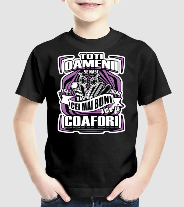 Toți oamenii coafori model negru pe tricou