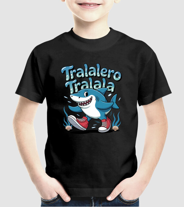 Tralalero Tralala drăguț model negru pe tricou