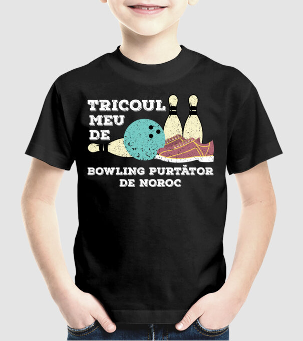 tricoul meu de bowling purtător de noroc model negru pe tricou