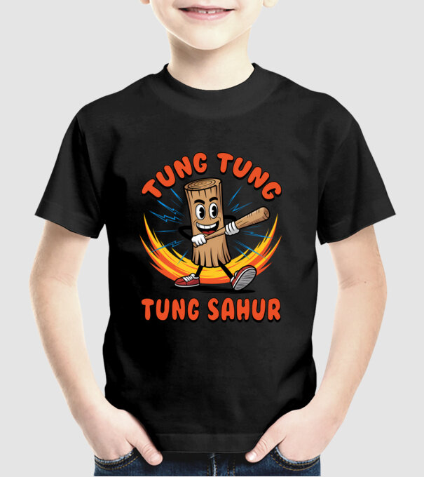 Tung Tung Tung Sahur drăguț model negru pe tricou