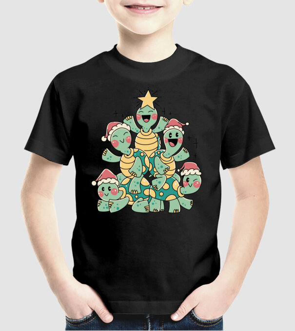 Turtle christmas tree model negru pe tricou