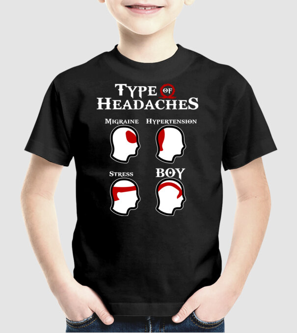 Type of Headaches - God of War model negru pe tricou