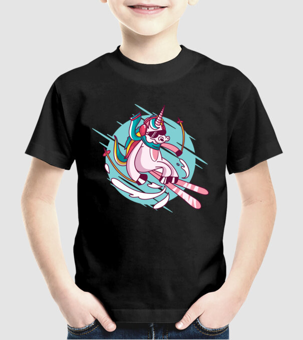 Unicorn ski model negru pe tricou