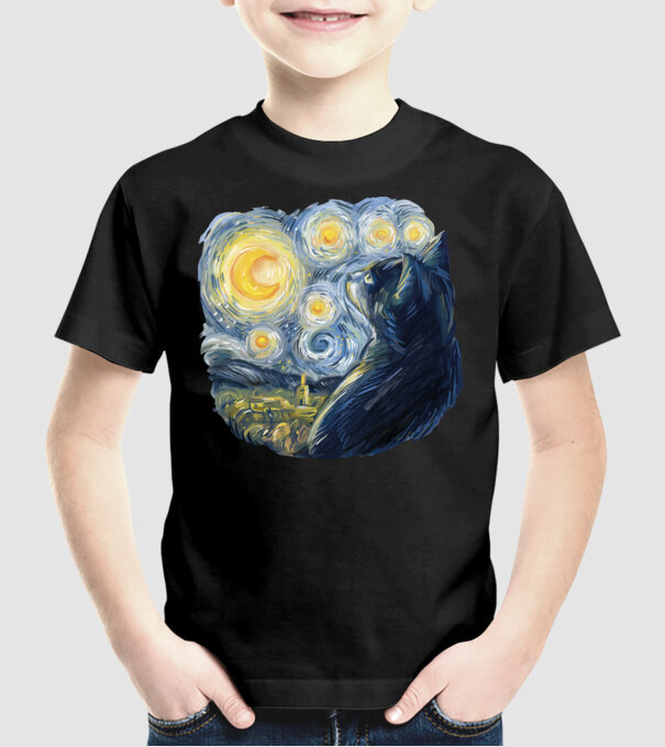 Van Gogh cat model negru pe tricou