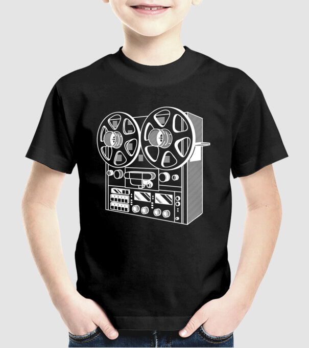 Vintage Reel to Reel Recorder model negru pe tricou