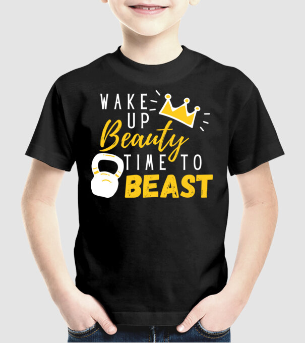 Wake Up Beauty Time To Beast model negru pe tricou
