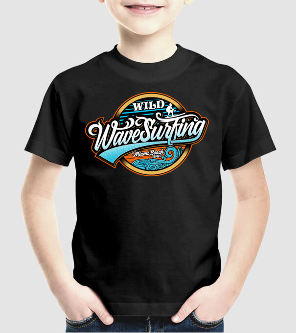 WaveSurfing model negru pe tricou