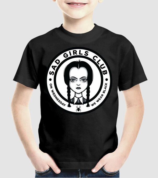 WEDNESDAY Sad Girls Club model negru pe tricou