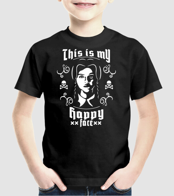WEDNESDAY This is my happy face model negru pe tricou