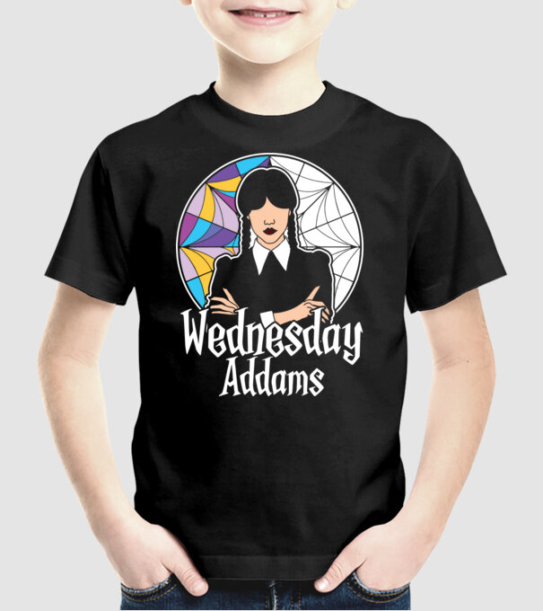 Wednesday Window colorful model negru pe tricou
