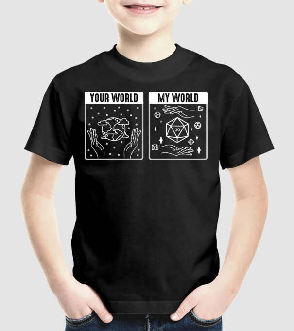 Your World My World model negru pe tricou