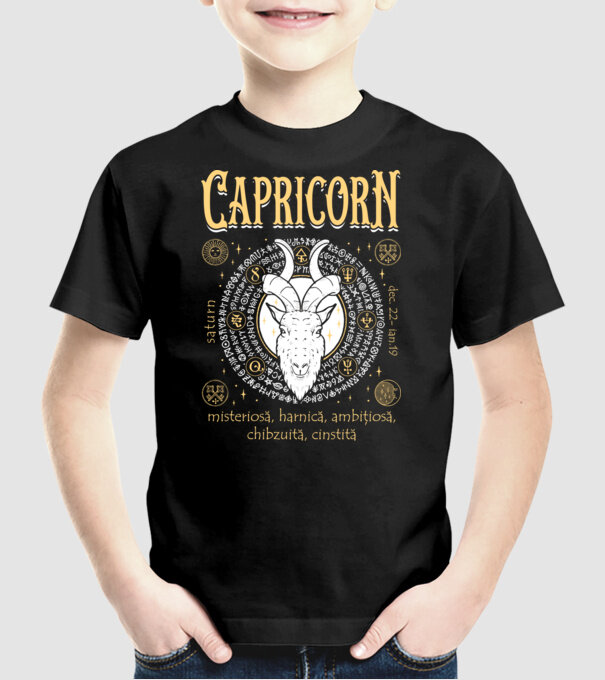 Zodiac femeie CAPRICORN golden model negru pe tricou