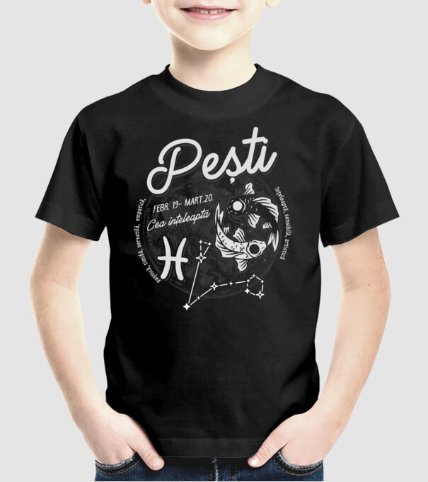 Zodiac femeie PEȘTI retro model negru pe tricou