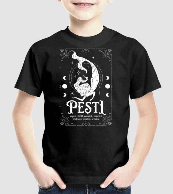 Zodiac femeie PEȘTI white model negru pe tricou
