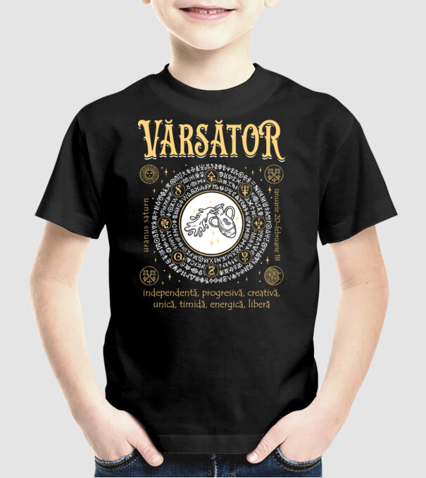 Zodiac femeie VĂRSĂTOR golden model negru pe tricou