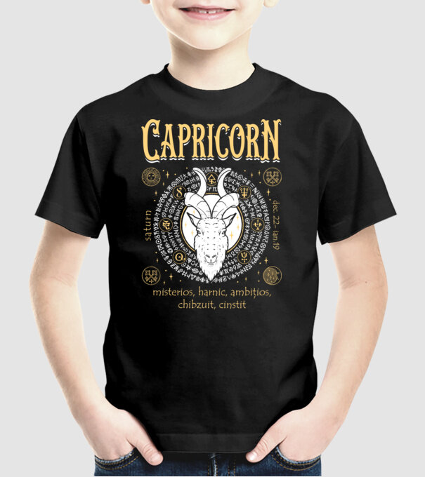 Zodiac bărbat CAPRICORN golden model negru pe tricou