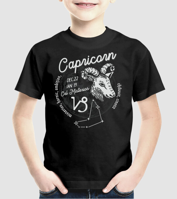 Zodiac bărbat CAPRICORN retro model negru pe tricou