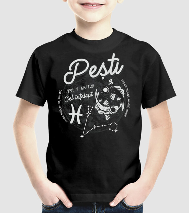 Zodiac bărbat PEȘTI retro model negru pe tricou