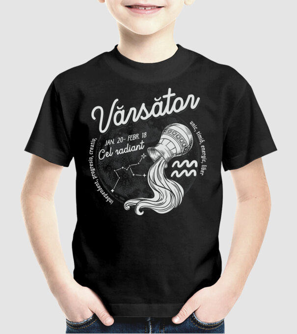 Zodiac bărbat VĂRSĂTOR retro model negru pe tricou