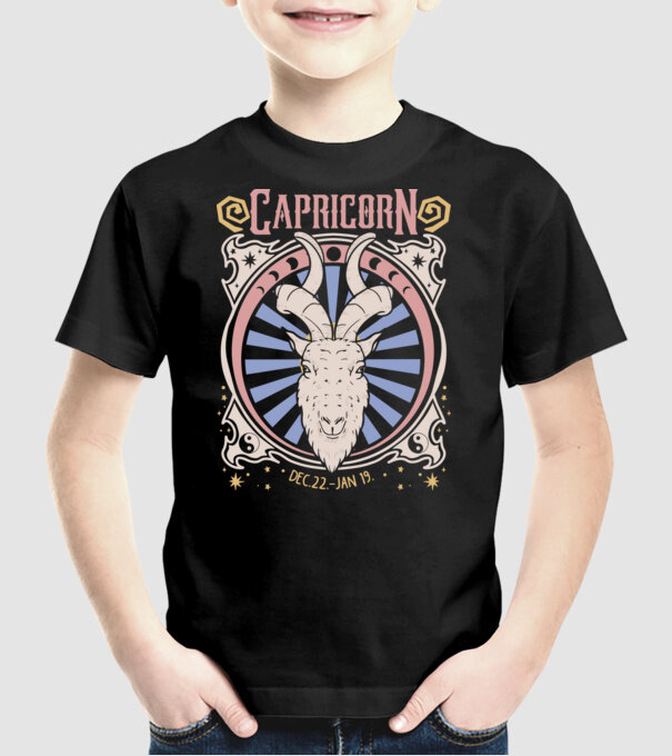 Zodiac Vintage CAPRICORN model negru pe tricou