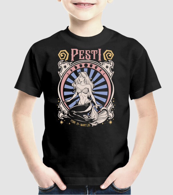 Zodiac Vintage PEȘTI model negru pe tricou