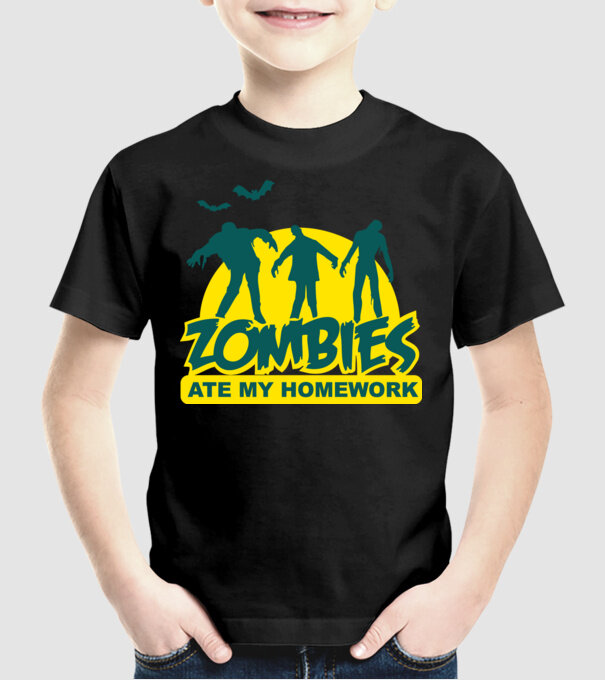 Zombies ate my homework model negru pe tricou