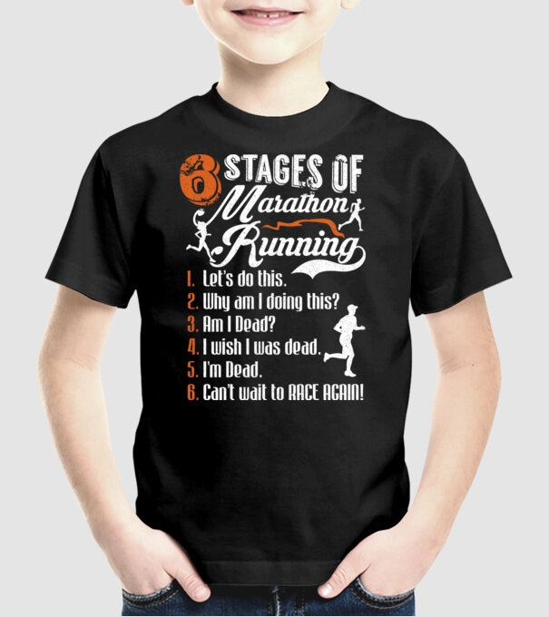 6 stages of marathon model negru pe tricou