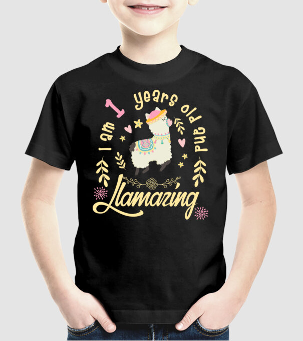 Birthday Llamazing 1 years old model negru pe tricou