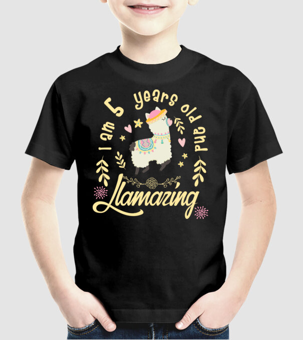 Birthday Llamazing 5 years old model negru pe tricou