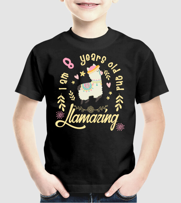 Birthday Llamazing 8 years old model negru pe tricou