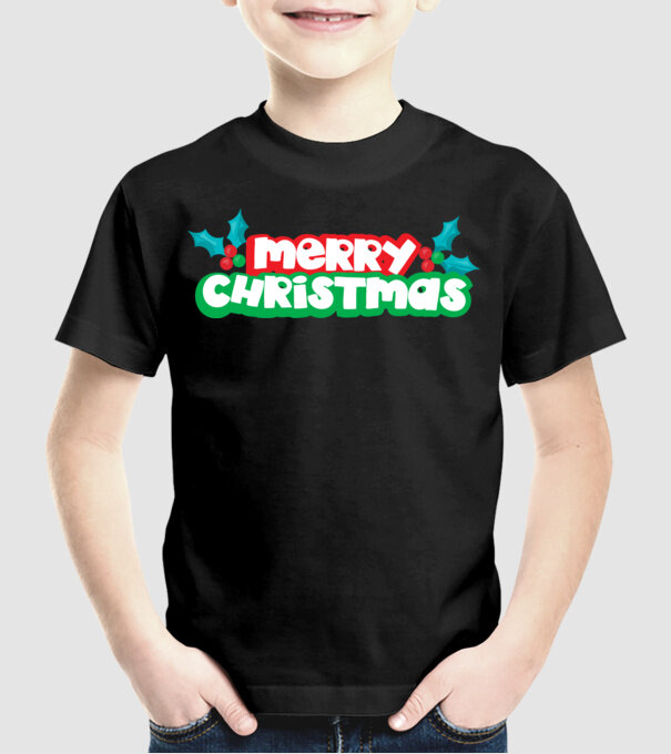 Text Crăciun Fericit model negru pe tricou