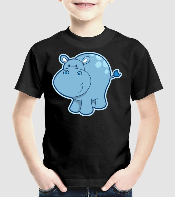 Cartoon hippo model negru pe tricou