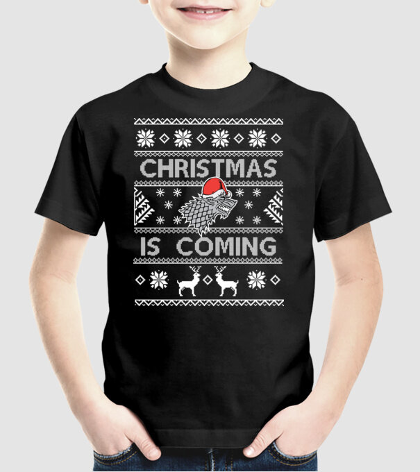 Christmas is Coming ugly sweater Game of Thrones model negru pe tricou